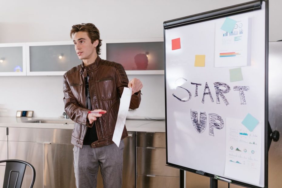 Angel investing Singapore - entrepreneur presenting startup pitch to investors